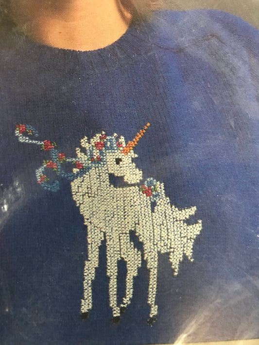 Wearables To Cross Stitch, Unicorn design. Vintage Cross Stitch Kit*