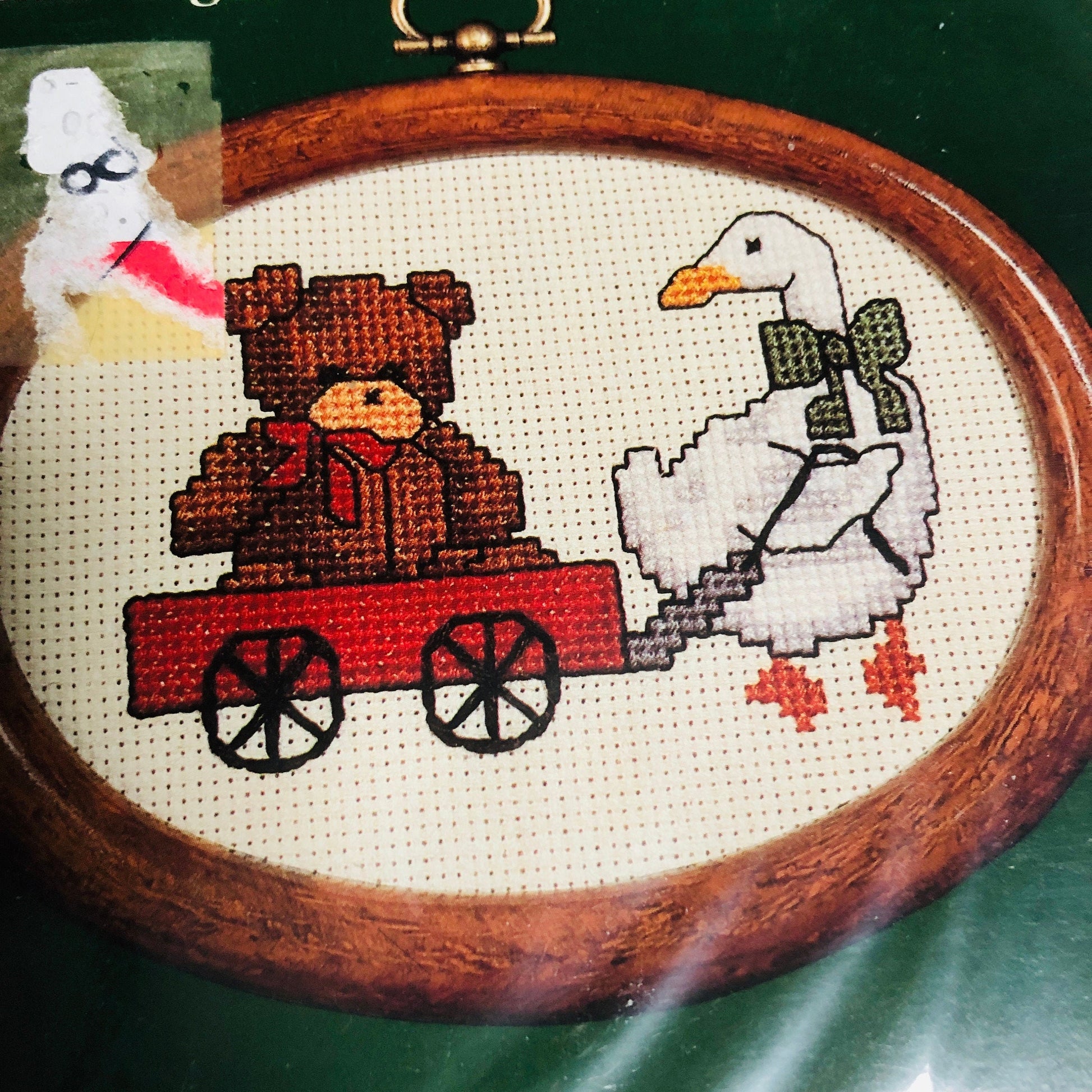 Dale Burdett, Set Of 2, Teddy On Rocking Horse and Red Wagon, Vintage 1985, Counted Cross Stitch Kits*