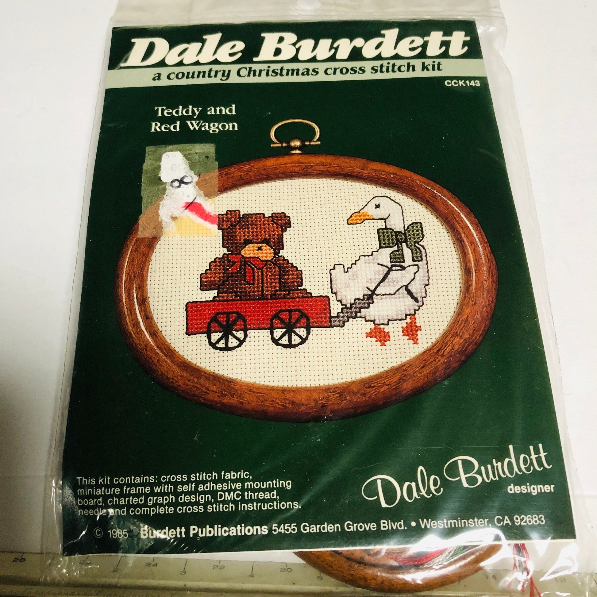 Dale Burdett, Set Of 2, Teddy On Rocking Horse and Red Wagon, Vintage 1985, Counted Cross Stitch Kits*