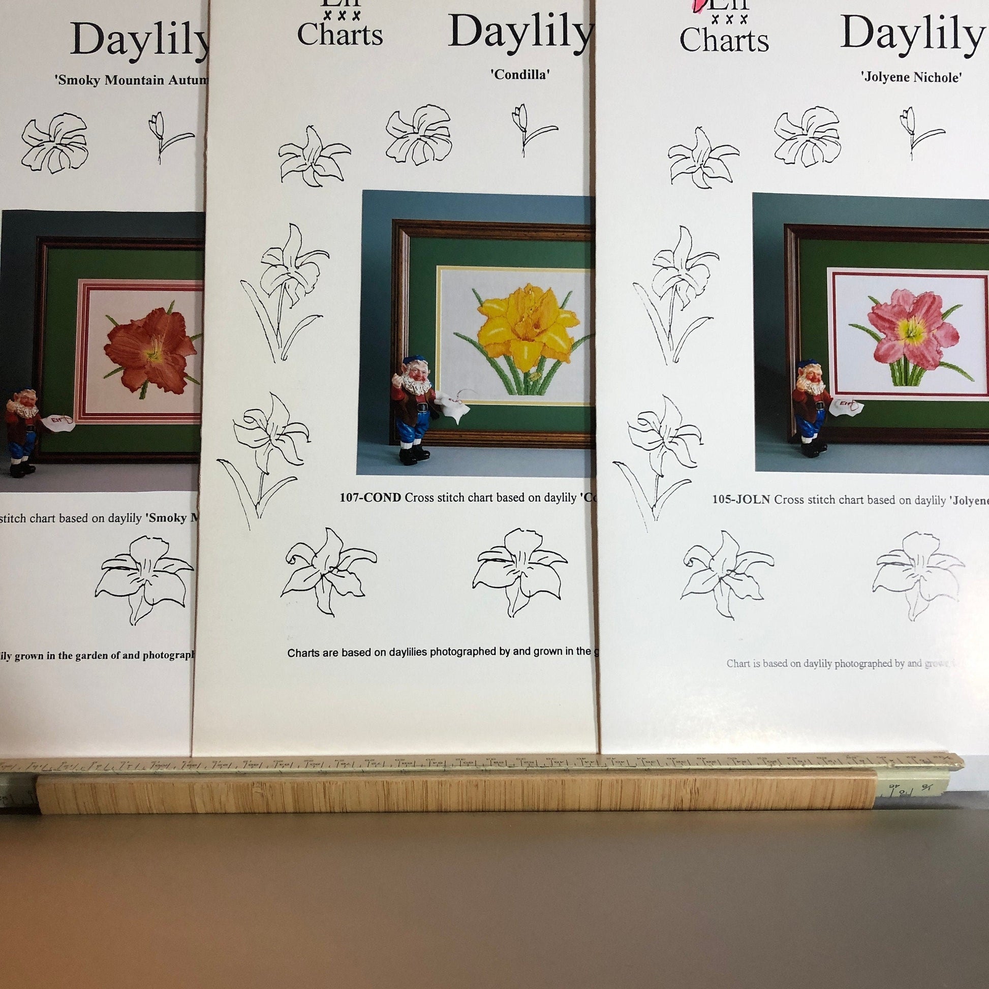 Elf Charts & Lilac Studios, Amazing Set Of 14, Daylily, Floral Charts, Vintage 1997-2000*