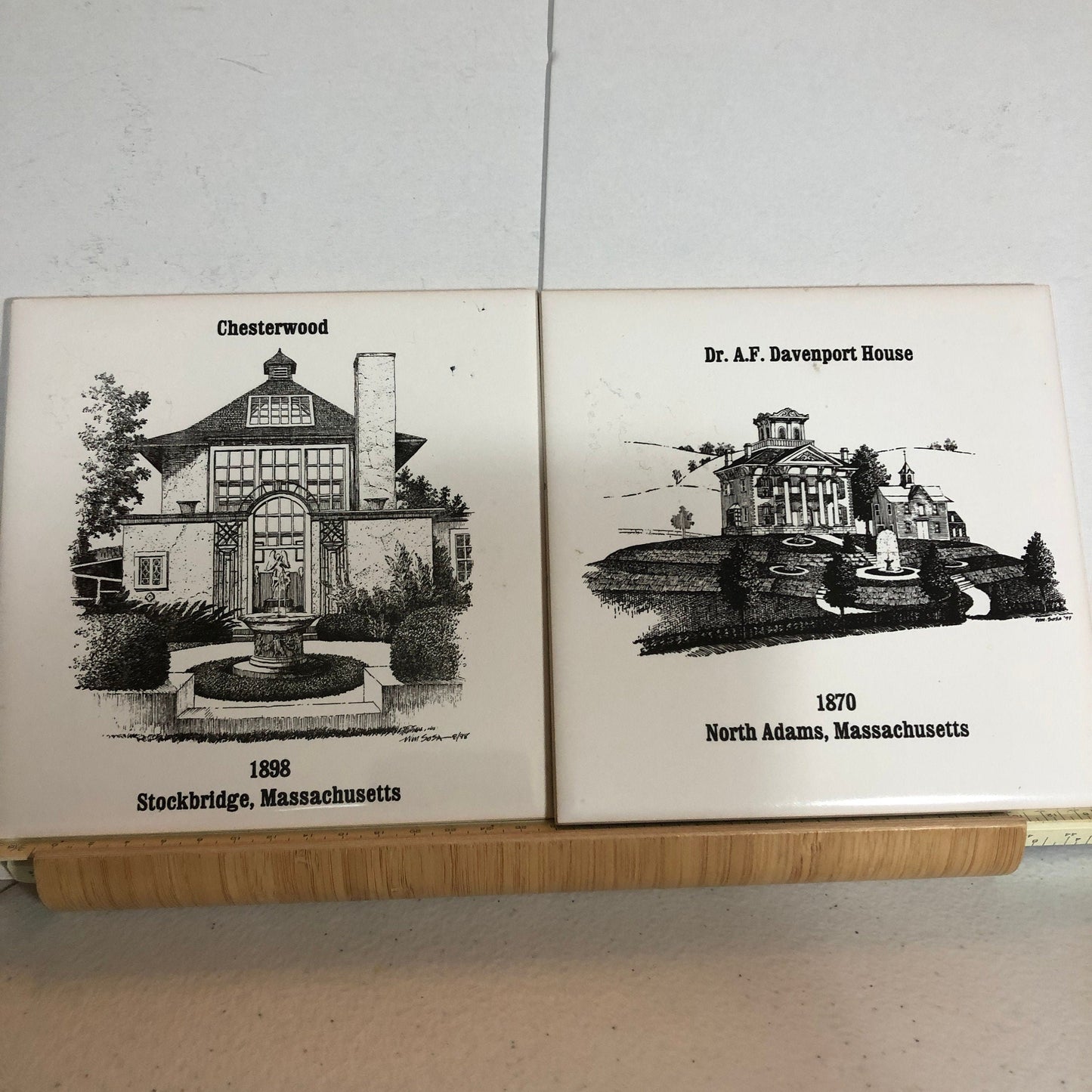 Sheffield Pottery, Tile Wall Hanging, Depicting Homes Of Dr. A.F. Davenport House & Chesterwood*