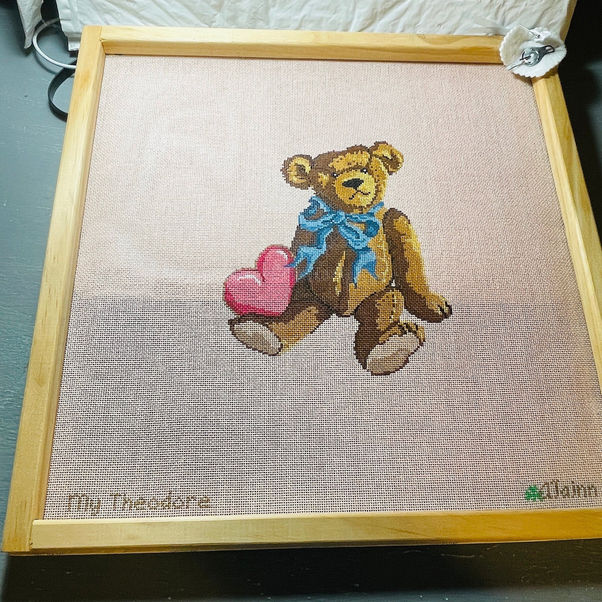 My Theodore, Needlepoint Canvas in Frame, 16 by 16 Inches