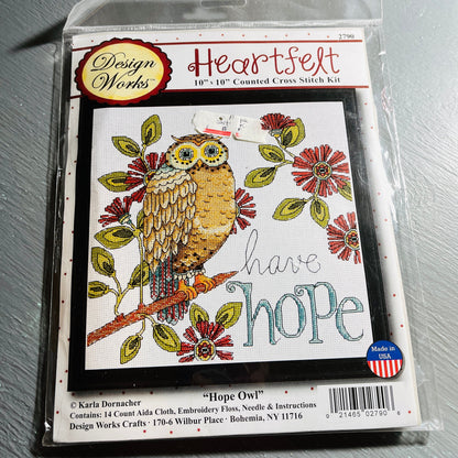 Design Works, Heartfelt, Hppe Owl, Counted Cross Stitch Kit 10 By 10 Inches