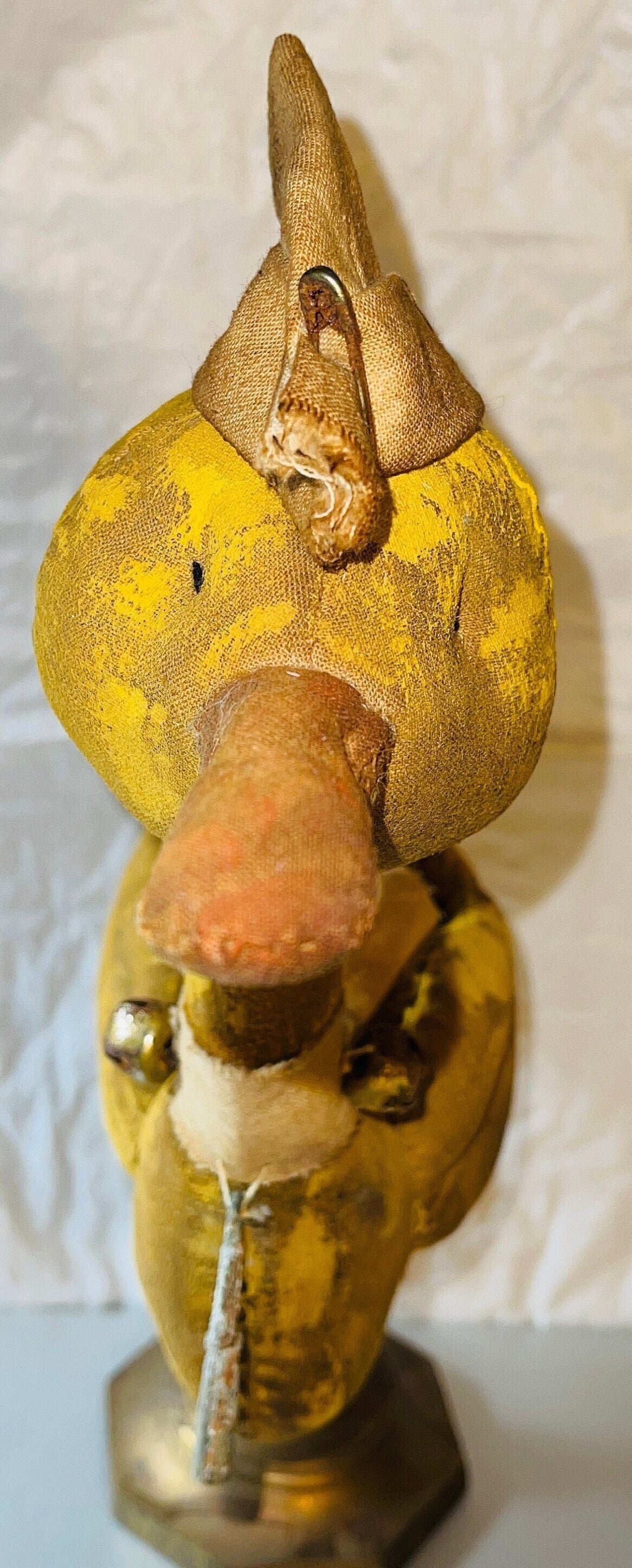 Unique, Plush Duck In a, Captains Cap, with Brass Bells & Metal Key Necklace, On a Brass Stand