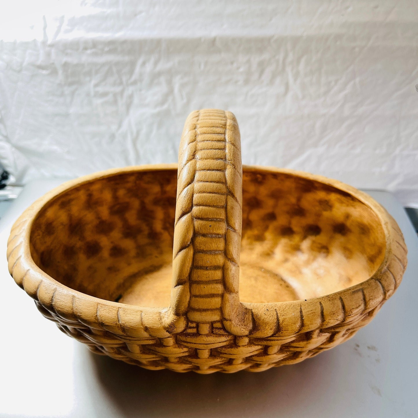 Ceramic Wicker Look Basket,Vintage 1983, Collectible