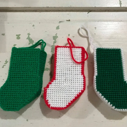 Christmas Stockings set of 3 vintage hand crafted 3D fully finished plastic canvas ornaments