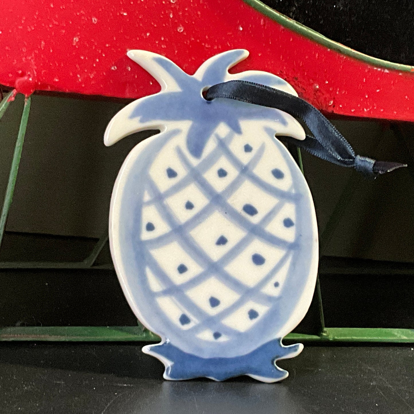 Russ Berrie Pineapple porcelain Christmas ornament