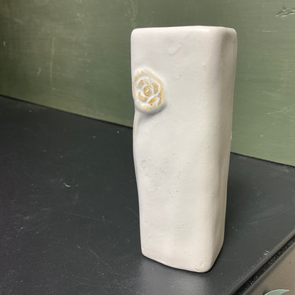 Beautiful bud vase with bas relief roses on porcelain