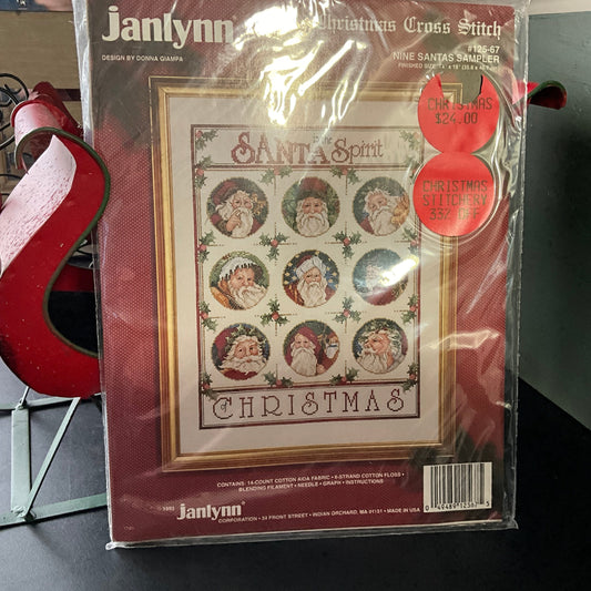 Janlynn Nine Santas Sampler#125-67 Christmas Cross Stitch kit