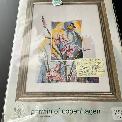 Permin of Copenhagen Butterfly and Iris 70 3166 made in Denmark counted cross stitch kit