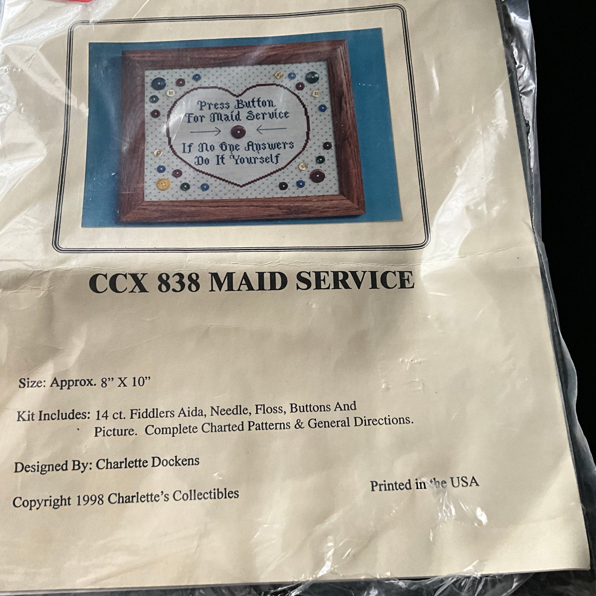 Charlotte&#39;s Collectibles CCX 838 Maid Service vintage 1998 counted cross stitch kit