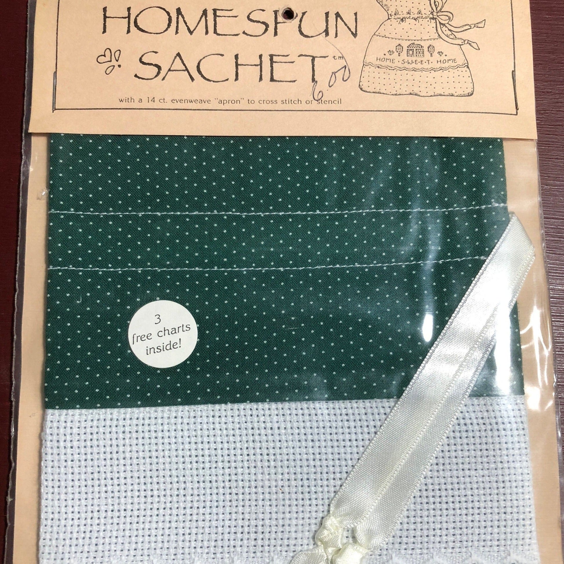 Homespun Sachet, Vintage 1989, 14 Count, Evenweave, to Stitch, Counted Cross Stitch Project, Various Colors Available