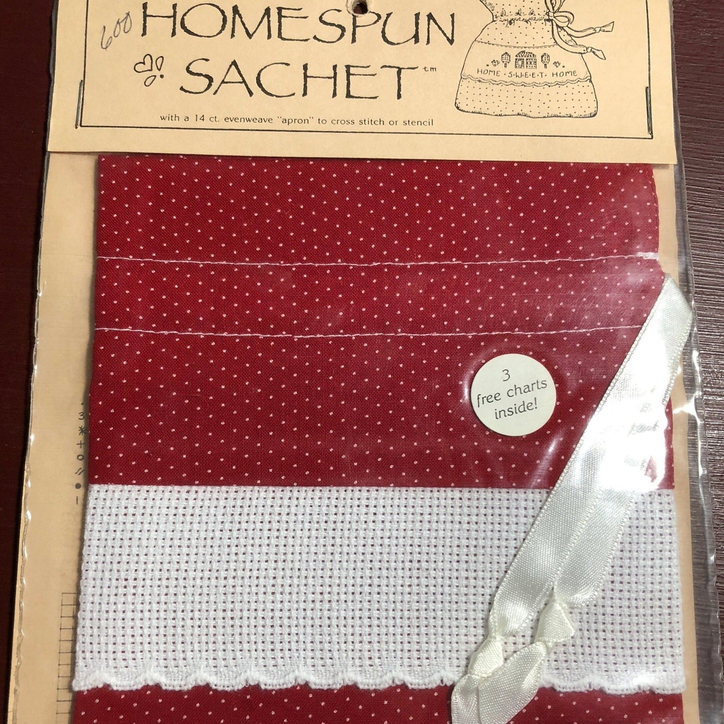 Homespun Sachet, Vintage 1989, 14 Count, Evenweave, to Stitch, Counted Cross Stitch Project, Various Colors Available