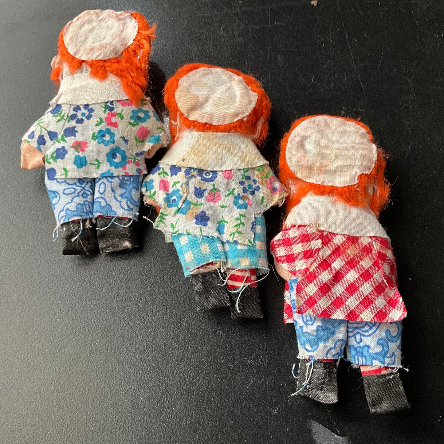 Ravishing redheads set of 3 vintage handmade raggedy Ann style collectible mini dolls