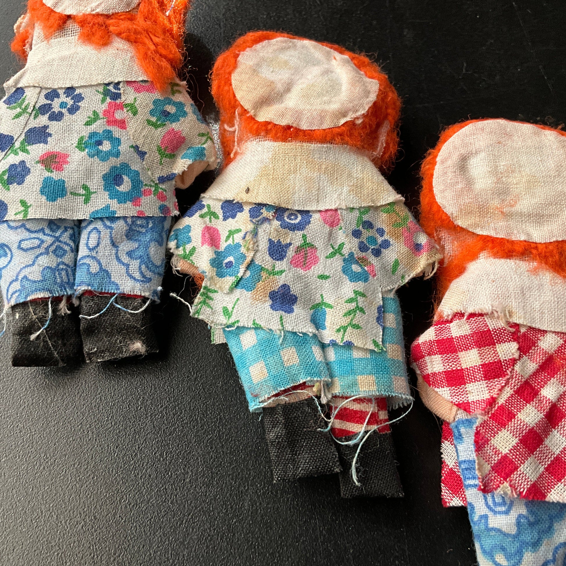 Ravishing redheads set of 3 vintage handmade raggedy Ann style collectible mini dolls