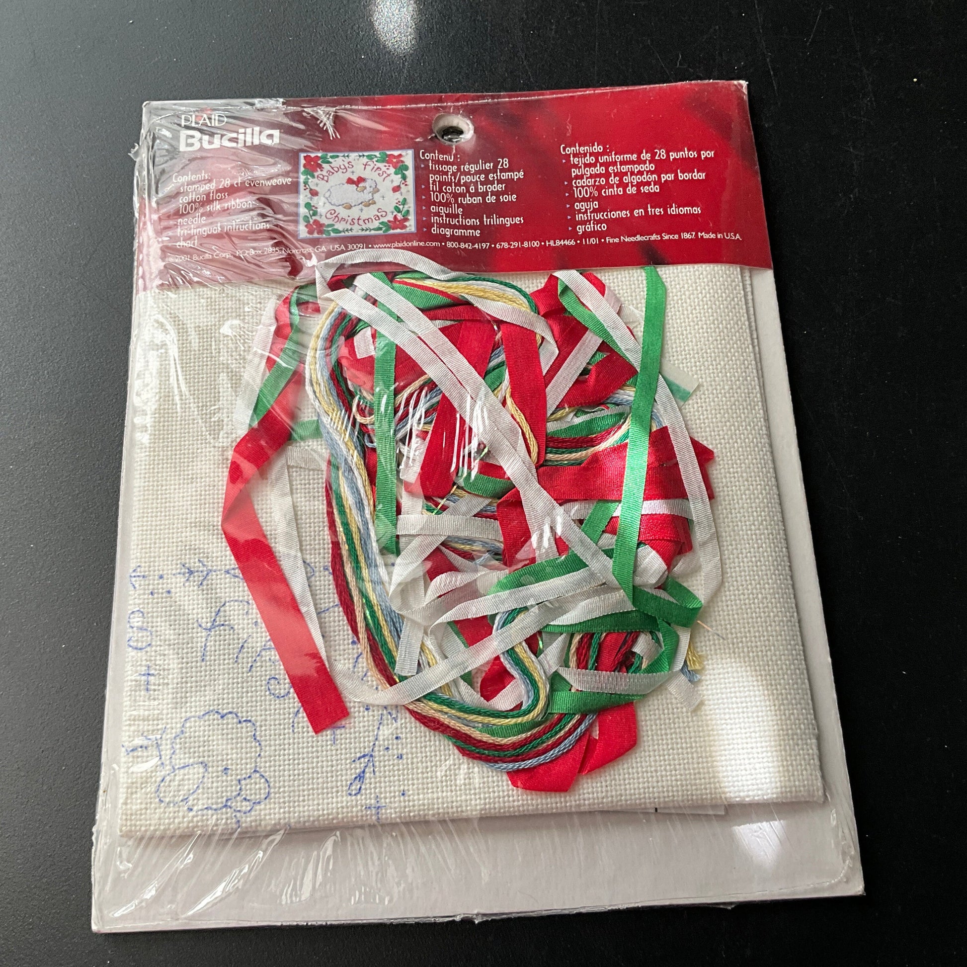 Bucilla Baby&#39;s First Christmas silk ribbon kit 84466 5 by 5 inches