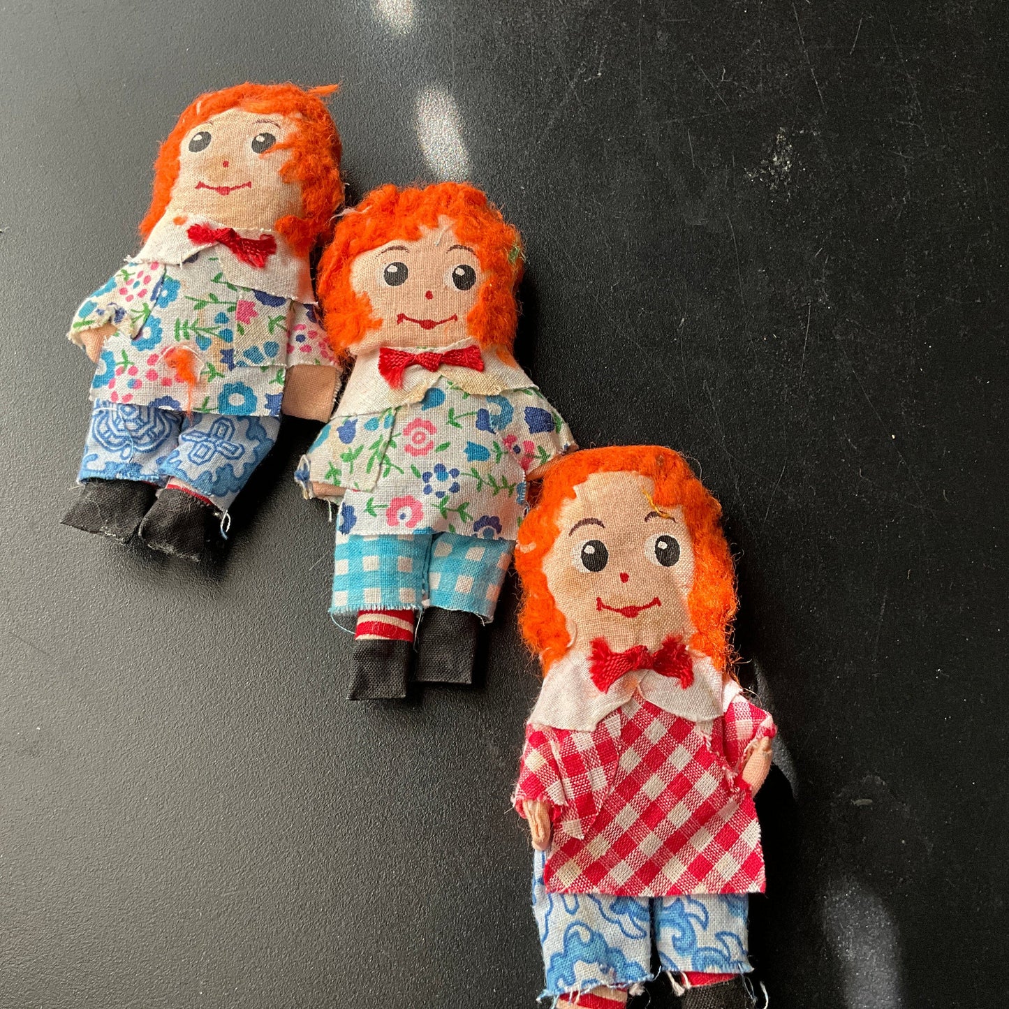 Ravishing redheads set of 3 vintage handmade raggedy Ann style collectible mini dolls