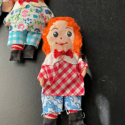 Ravishing redheads set of 3 vintage handmade raggedy Ann style collectible mini dolls