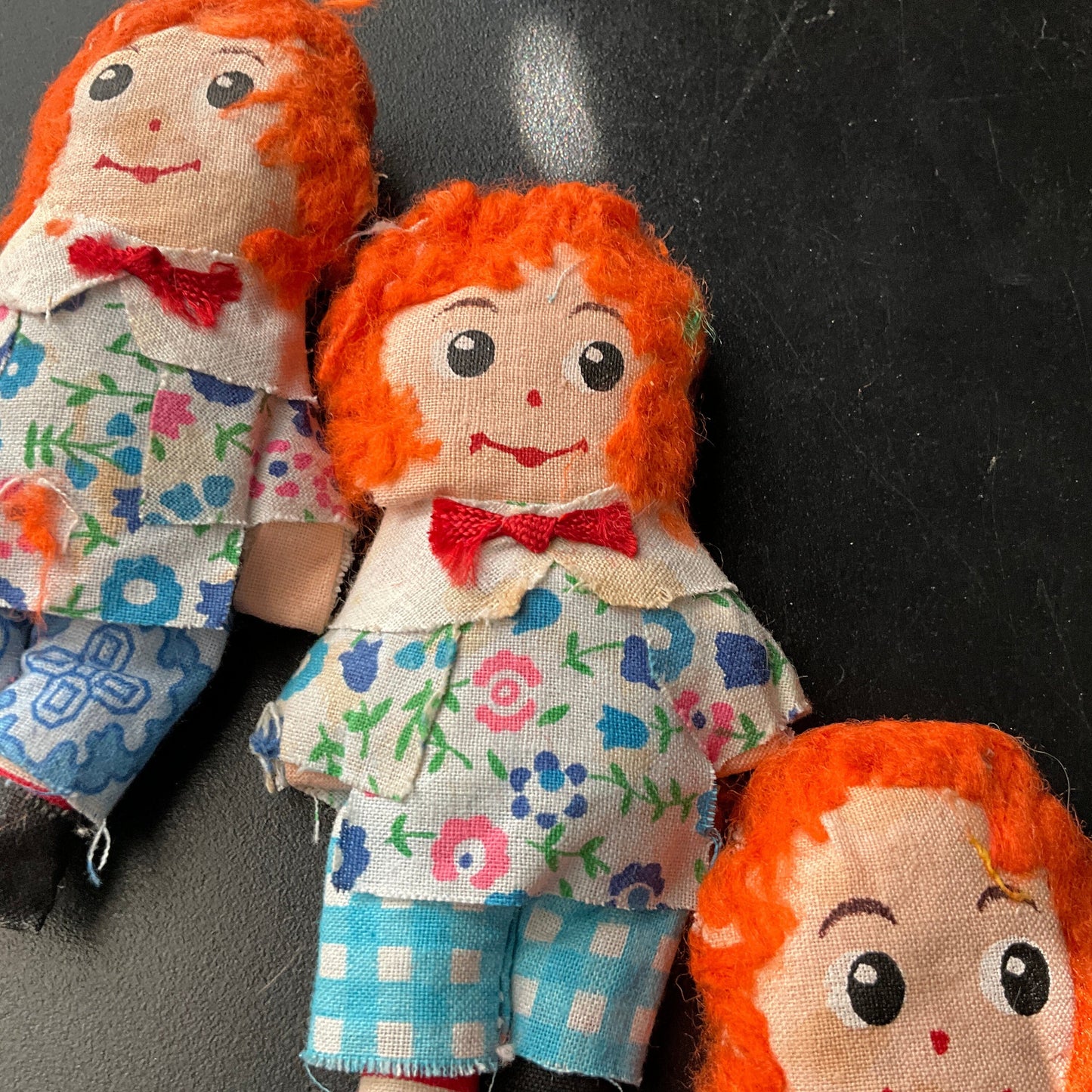 Ravishing redheads set of 3 vintage handmade raggedy Ann style collectible mini dolls