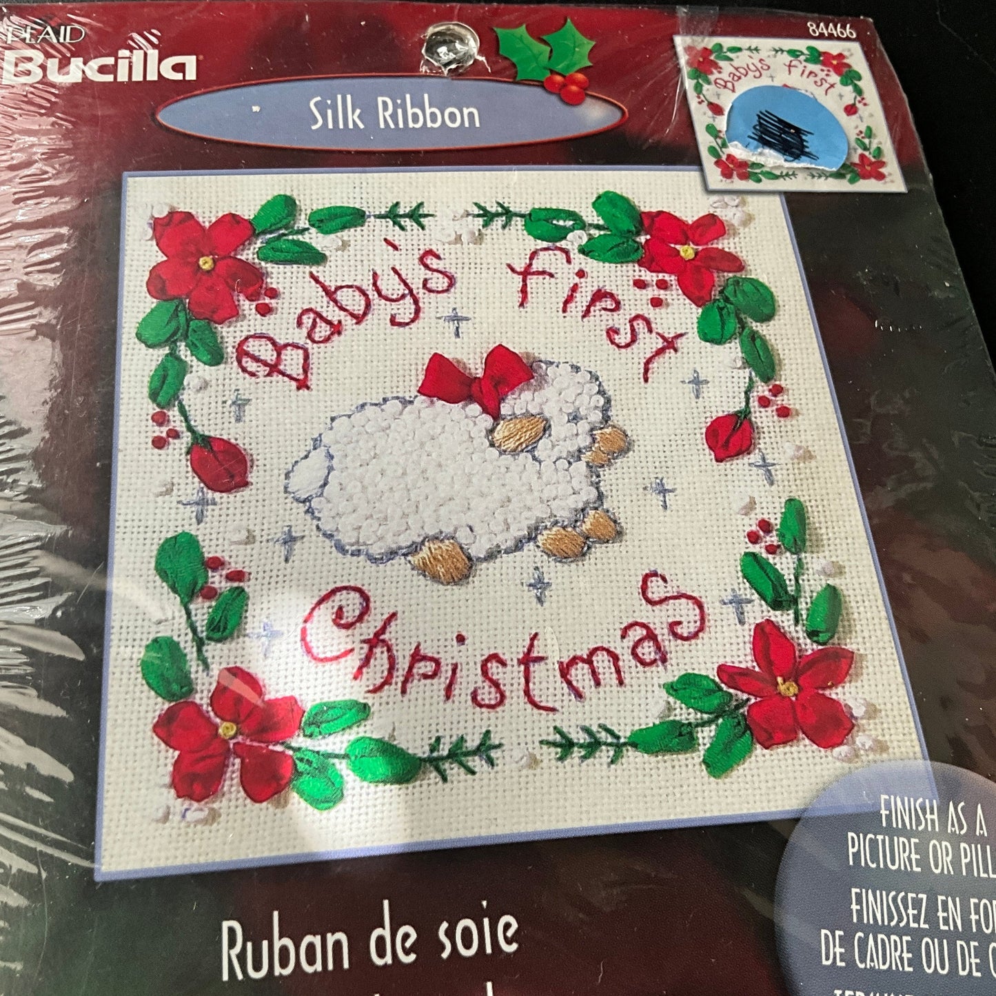 Bucilla Baby&#39;s First Christmas silk ribbon kit 84466 5 by 5 inches