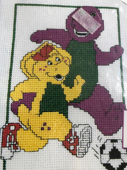 Janlynn, Barney Playtime Fun, Cross Stitch Kit With Frame Included, 5 By 7 Inches