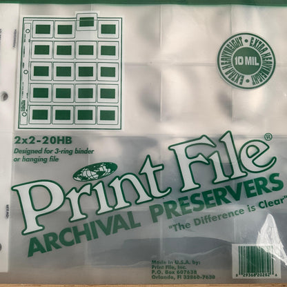 Print File Archival Preservers 25 ring binder sheets 35mm / 2 x2 2x2-20HB