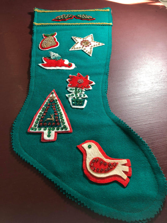 Beautiful, Christmas Stocking, Vintage made of, Felt and Sequins, very nice