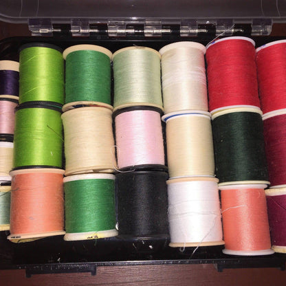 Sewing Notion Bargain Box full of used spools of thread great storage box is included*