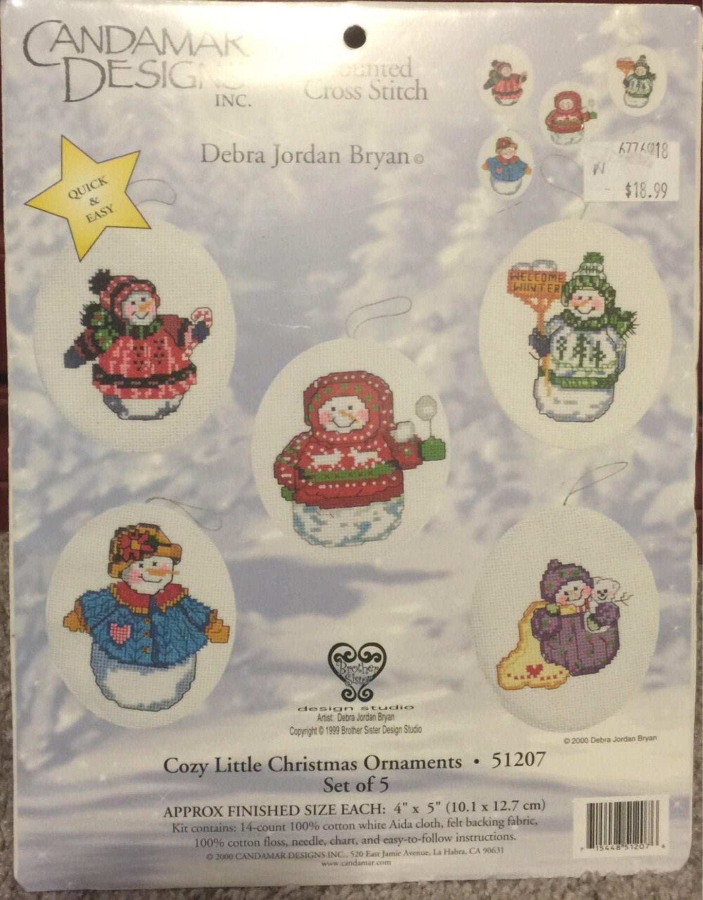 Candamar Designs Cozy Little Christmas Ornaments counted cross stitch