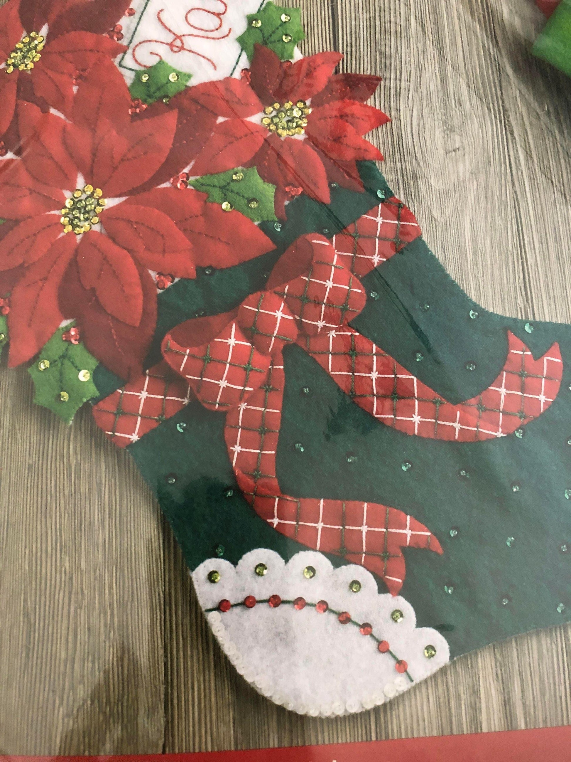 Plaid Bucilla Felt Christmas Christmas Poinsettia Kit 18&quot;, Includes Everything You Need to Make This Beautiful Felt Stocking