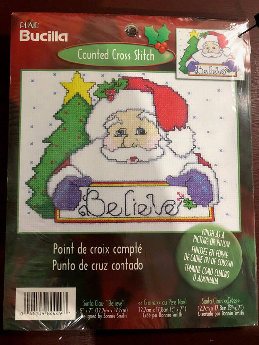 Bucilla, Believe Santa Claus  Counted Cross Stitch Kit finished size 5 by 7 inches