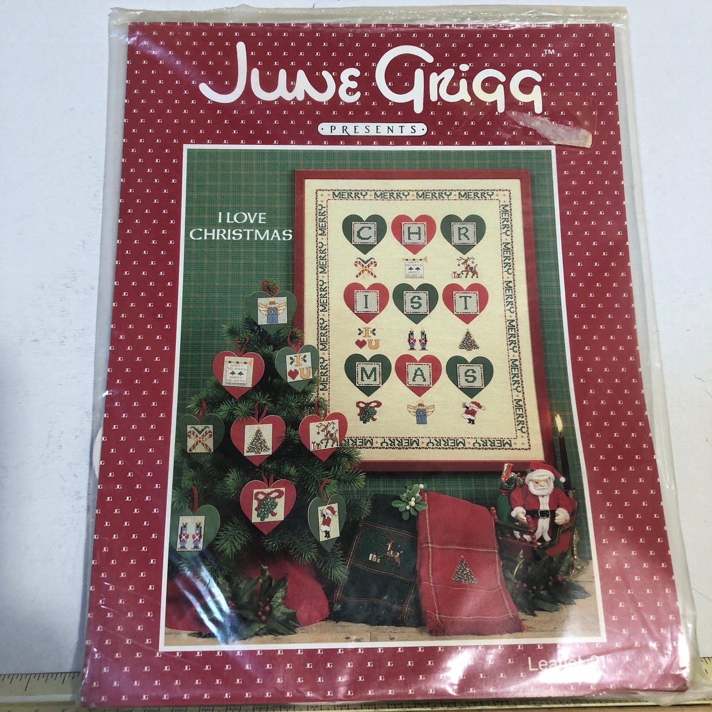 June Grigg, I Love Christmas, 21, Vintage 1987, Counted Cross Stitch Chart, Heart Cut Outs Included