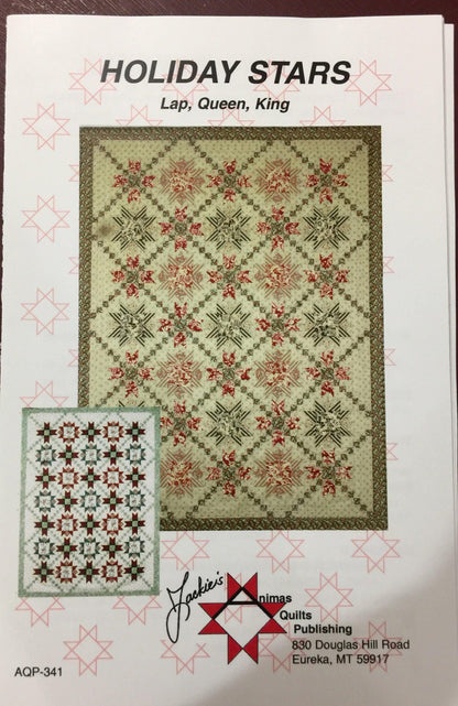 Jackie&#39;s Animas Quilts Publishing &quot;Holiday Stars&quot; quilt pattern to make Lap, Queen , King quilts AQP-341