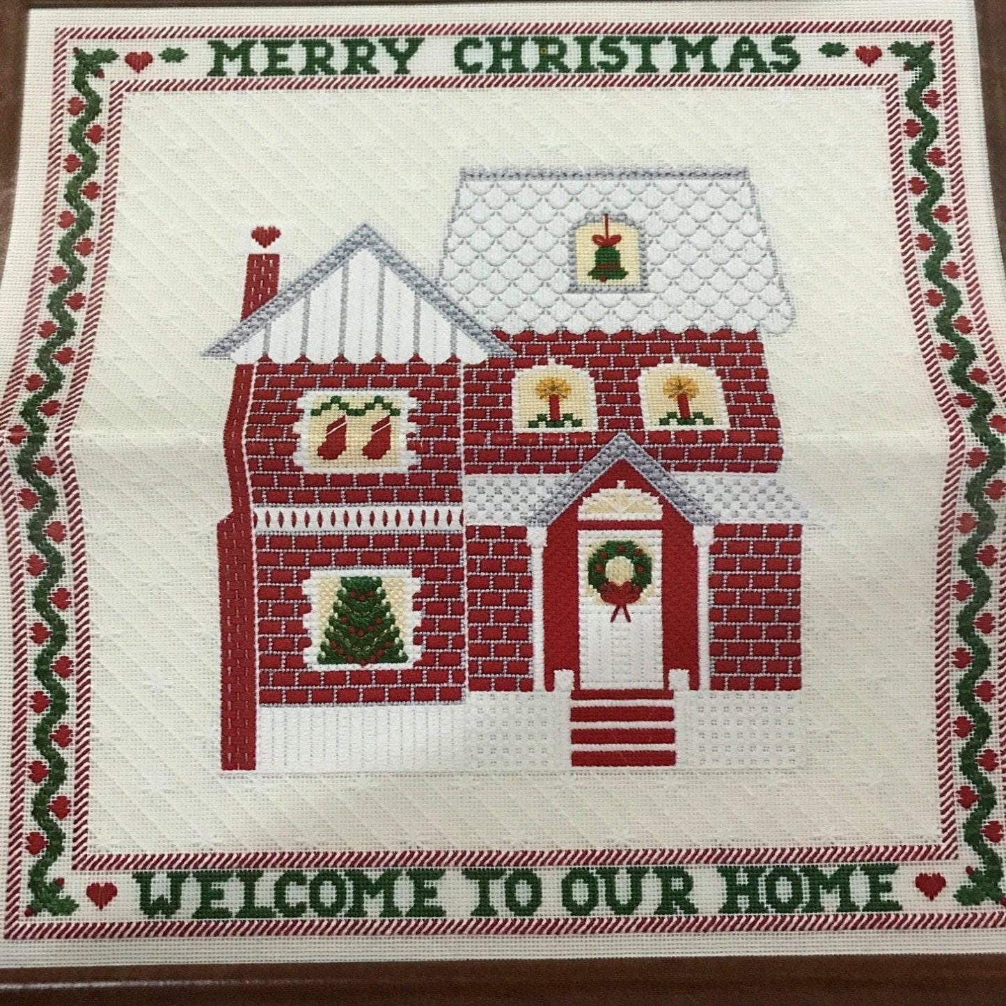 Dimensions Needlepoint Christmas Home Sampler pattern and thread