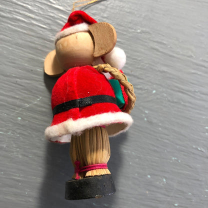 Santa Mouse Vintage Wooden Christmas Tree Ornament