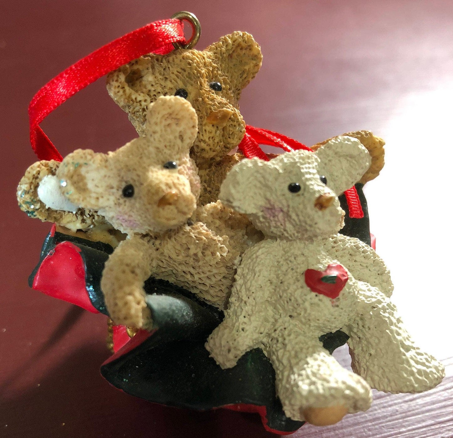 Three Bears in Santa&#39;s Sack, Kurt Adler, Vintage, Christmas, Ornament