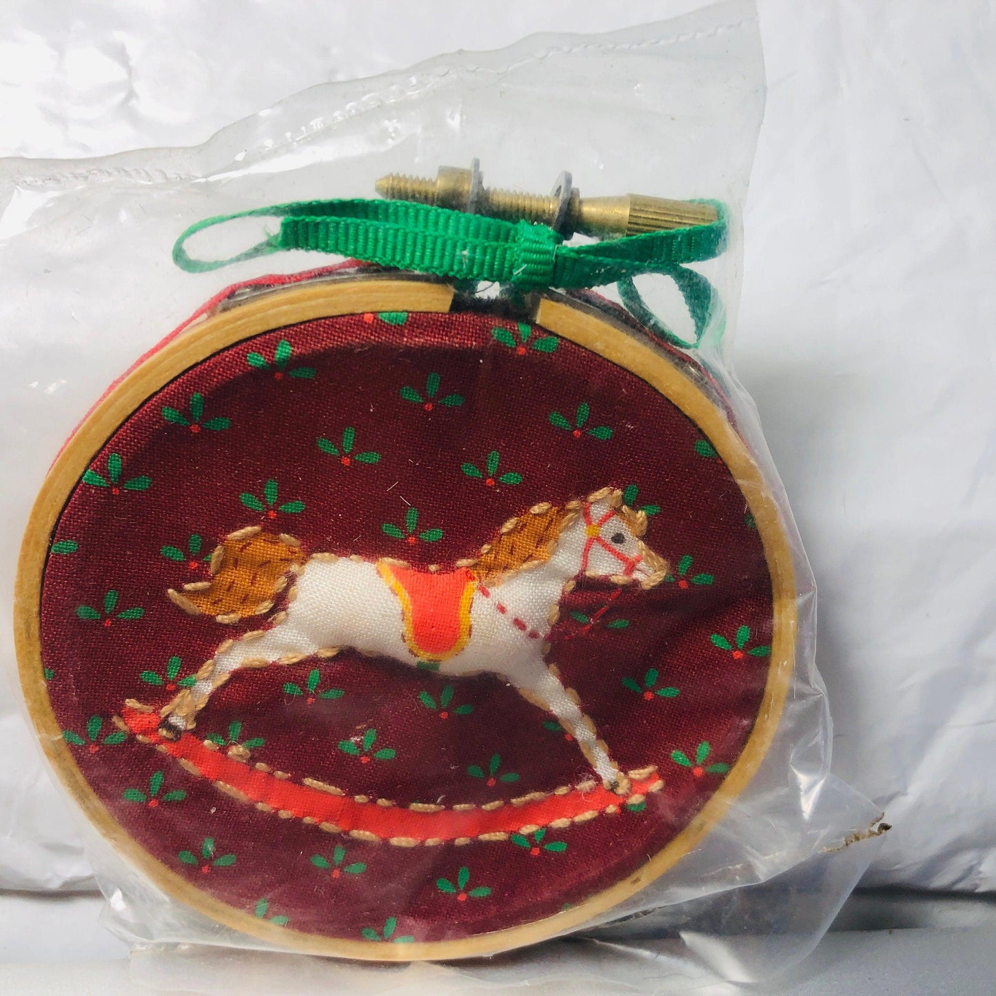 Embroidery Hoop with Hobby Horse, Says Christmas on other side Ornament