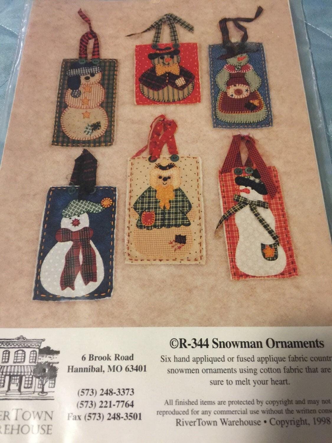 RiverTown Warehouse Snowman Ornaments Hard to find applique pattern