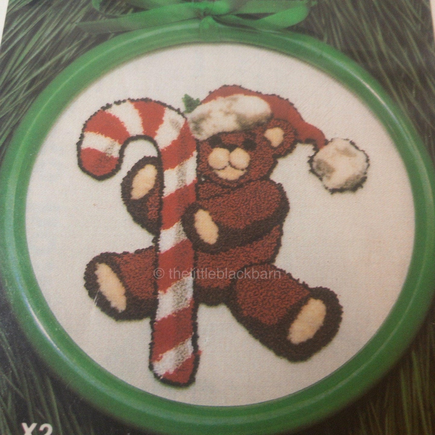 Craftways, Needlepunch, Vintage 1990, Embroidery Kit, Santa Teddy Bear Holding a Candy Cane