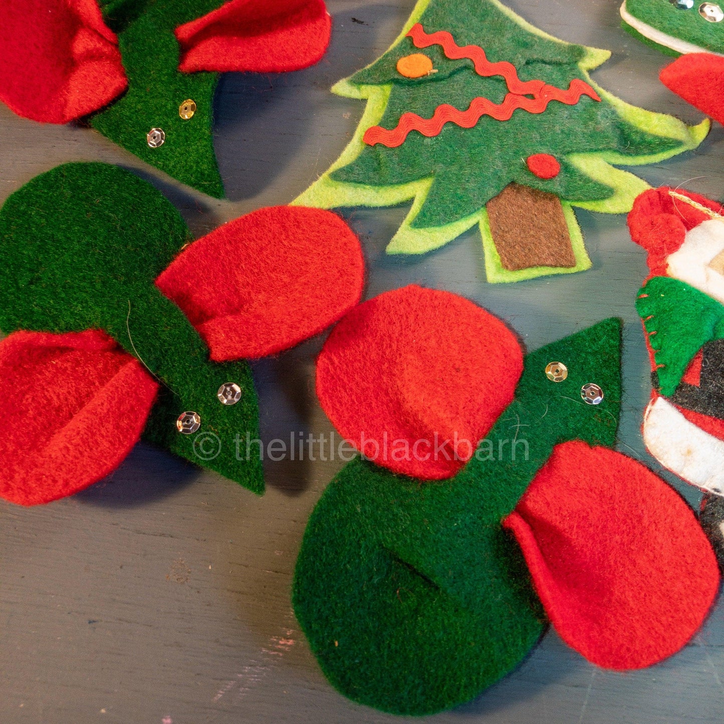 Handcrafted Felt, 4 Mice, 2 Horse Heads, Bell, Tree, & Santa Set of 9, Christmas Ornaments