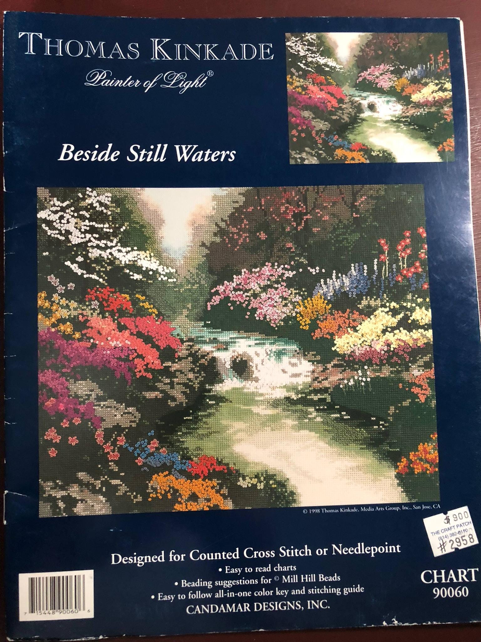 Thomas Kinkade, Painter of Light, Beside Still Water, Designed for, Counted Cross Stitch, or Needlepoint, Candamar Designs, Chart, No 90060