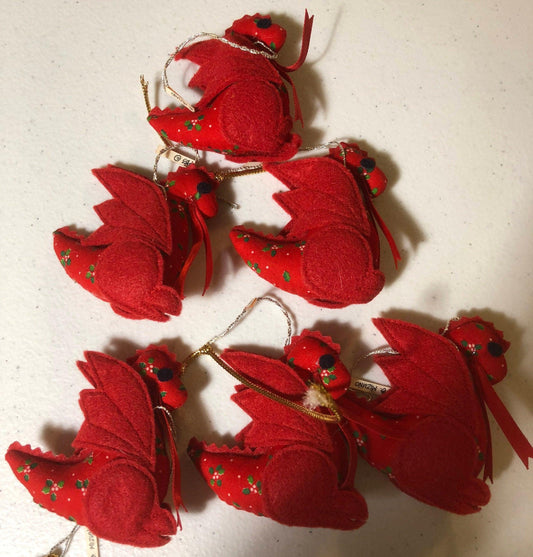 Set of 6, B Mizuno, Red Dragon, Vintage 1983, Christmas Ornaments