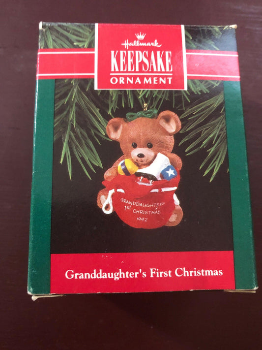 Hallmark, Granddaughter&#39;s First Christmas, Dated 1992, Keepsake Ornament, QX4634, Handcrafted