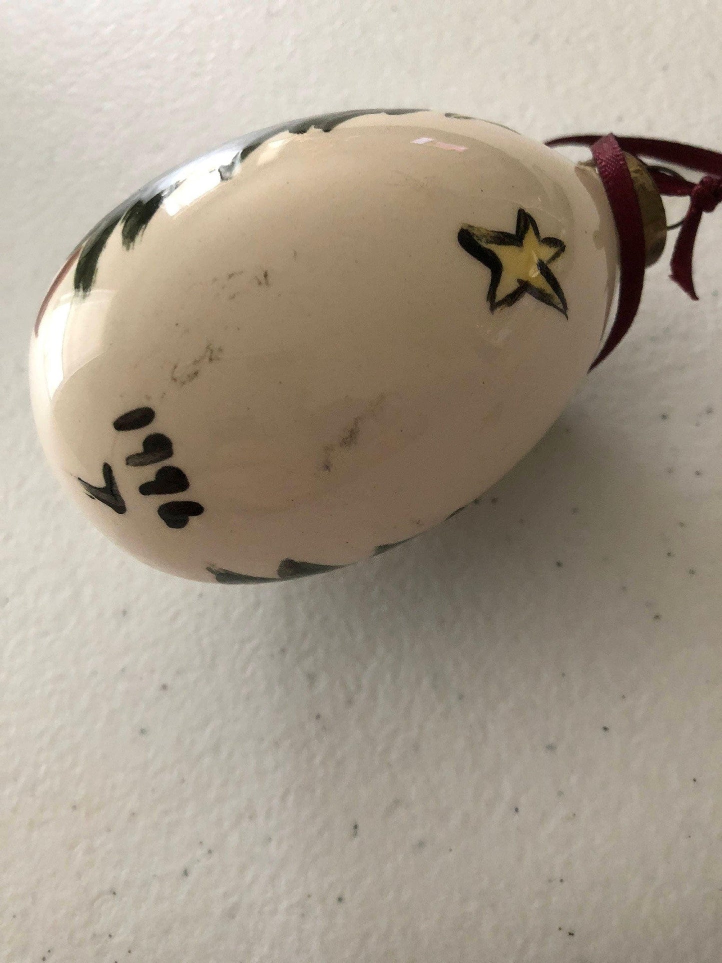 Tree Moon and Star egg shaped ornament, Vintage 1996, Hand Painted Christmas Tree Ornament