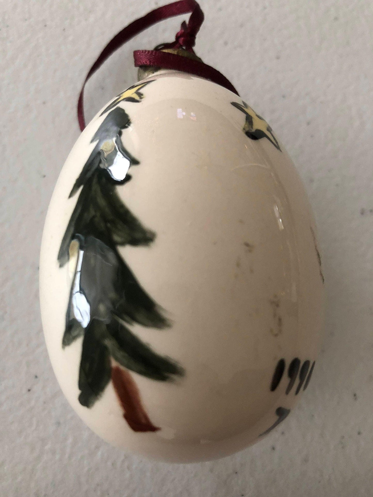 Tree Moon and Star egg shaped ornament, Vintage 1996, Hand Painted Christmas Tree Ornament