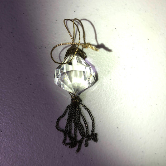 Faceted Crystal Look Tree Shape with brass tassels Vintage Collectible Ornament