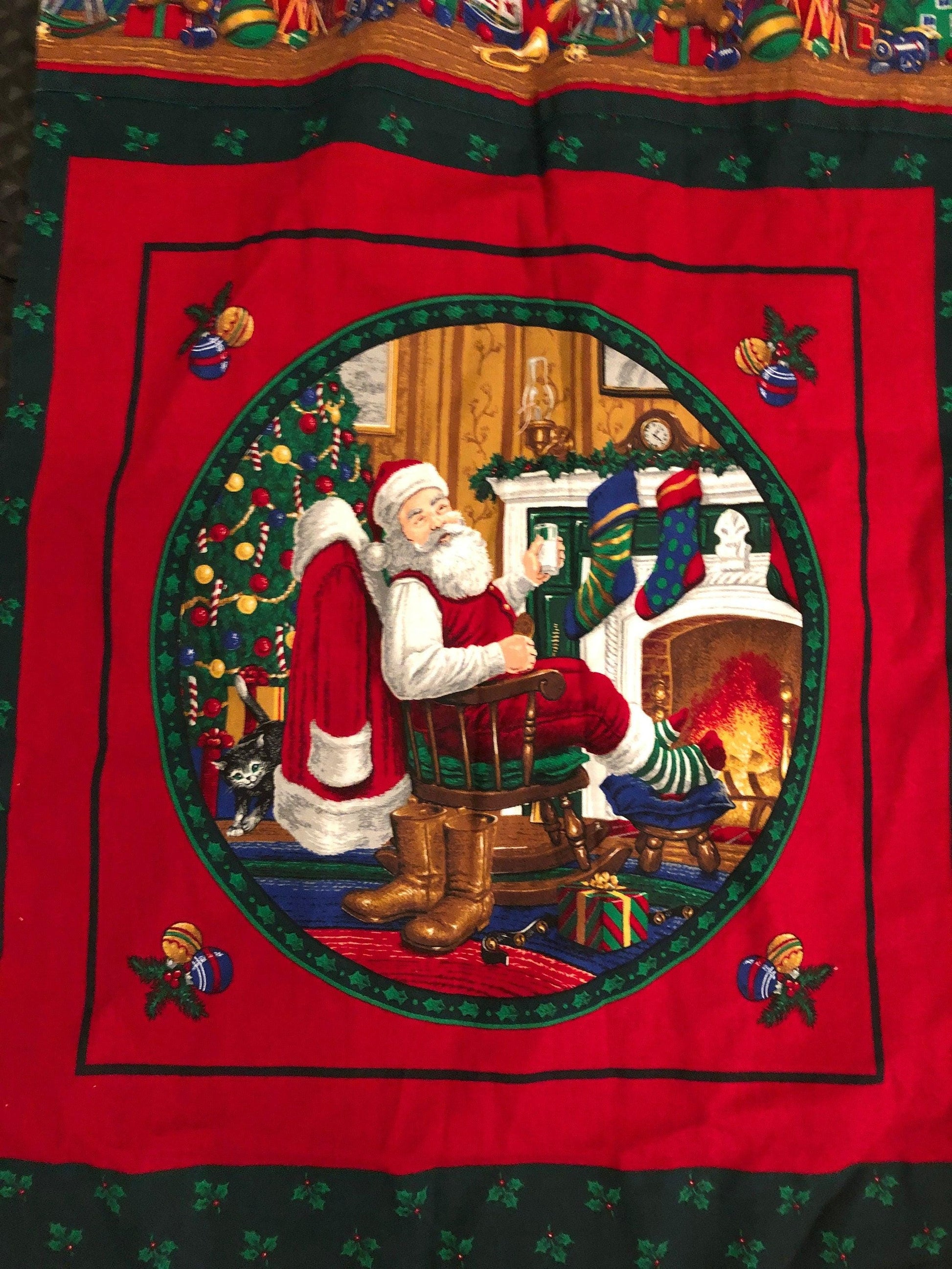 Santa Wall Hanging, Ready to Assemble, Vintage Fabric Panel