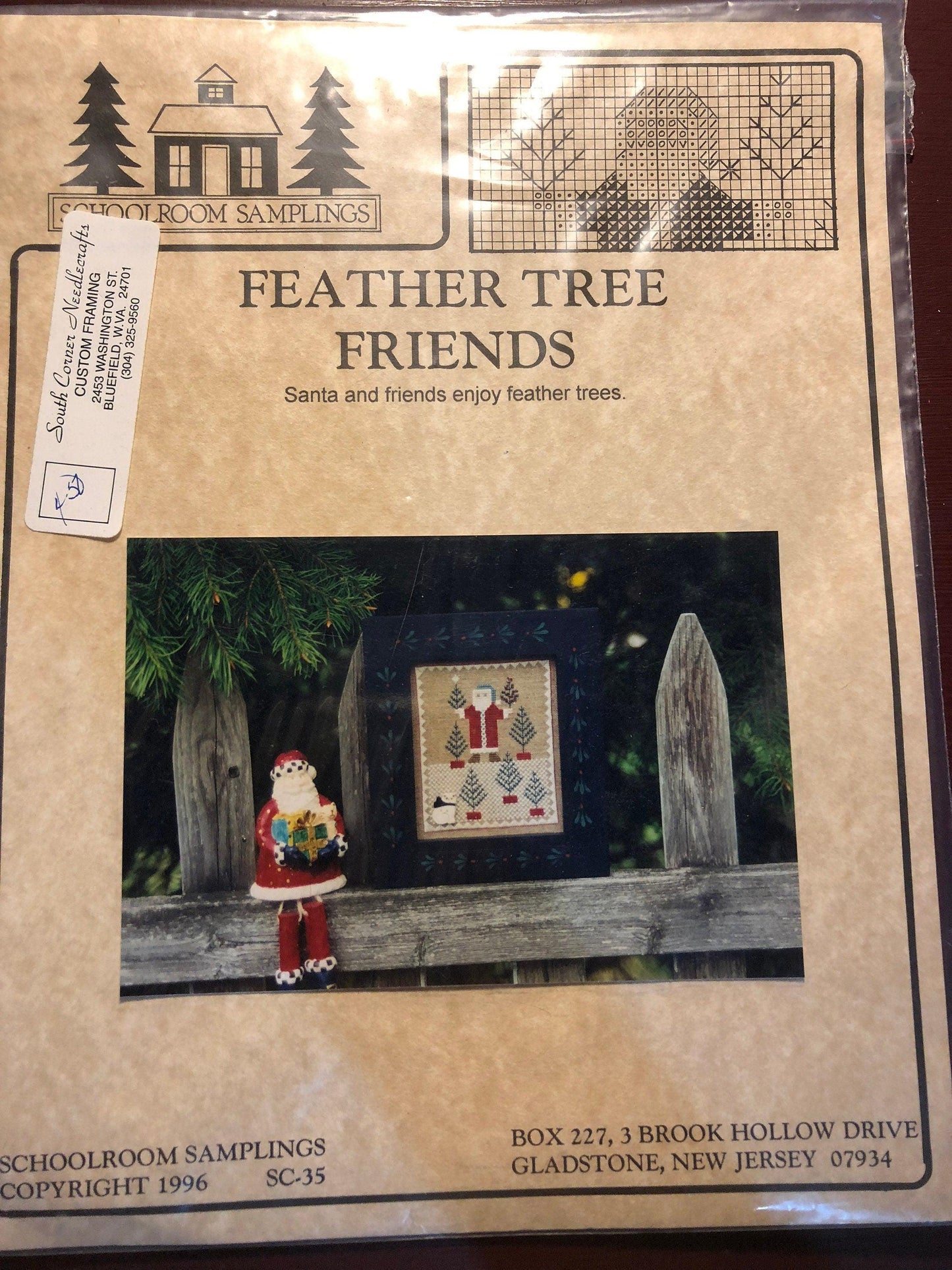 Schoolroom Sampling, Feather Tree Friends, Santa and Friends Enjoy Feather Trees, Vintage 1996, Counted Cross Stitch Pattern