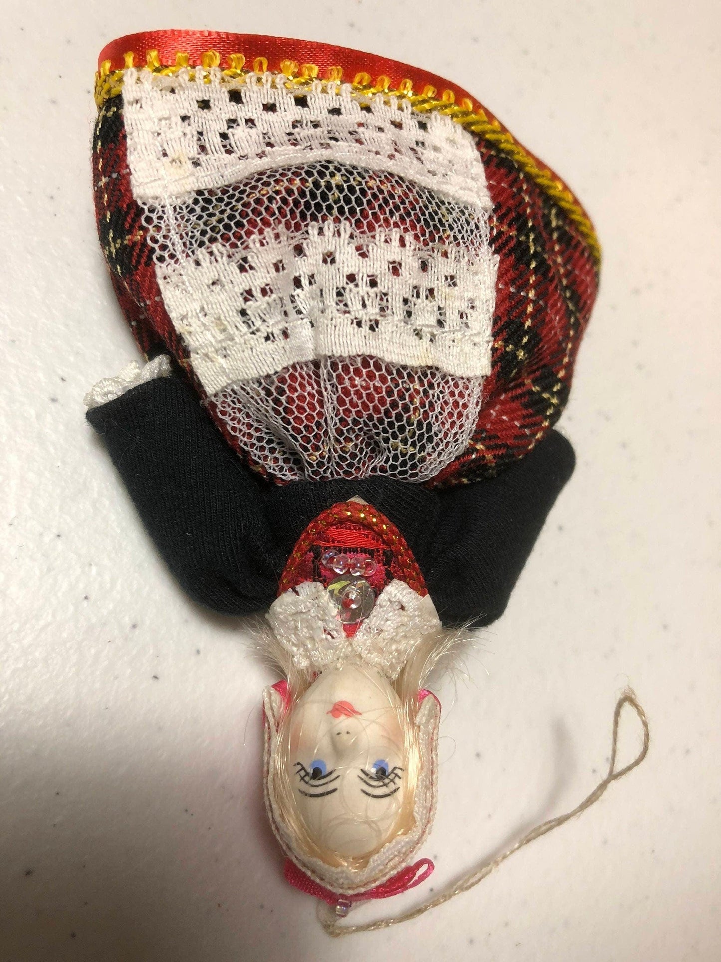 Doll with Dutch Christmas Bonnet, Beautiful Vintage Ornament