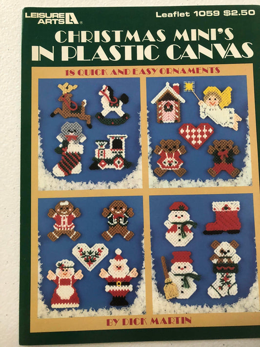 Leisure Arts, Christmas Mini&#39;s In Plastic Canvas, 18 Quick and Easy Ornaments by Dick Martin, ,Leaflet 1059, Vintage 1986